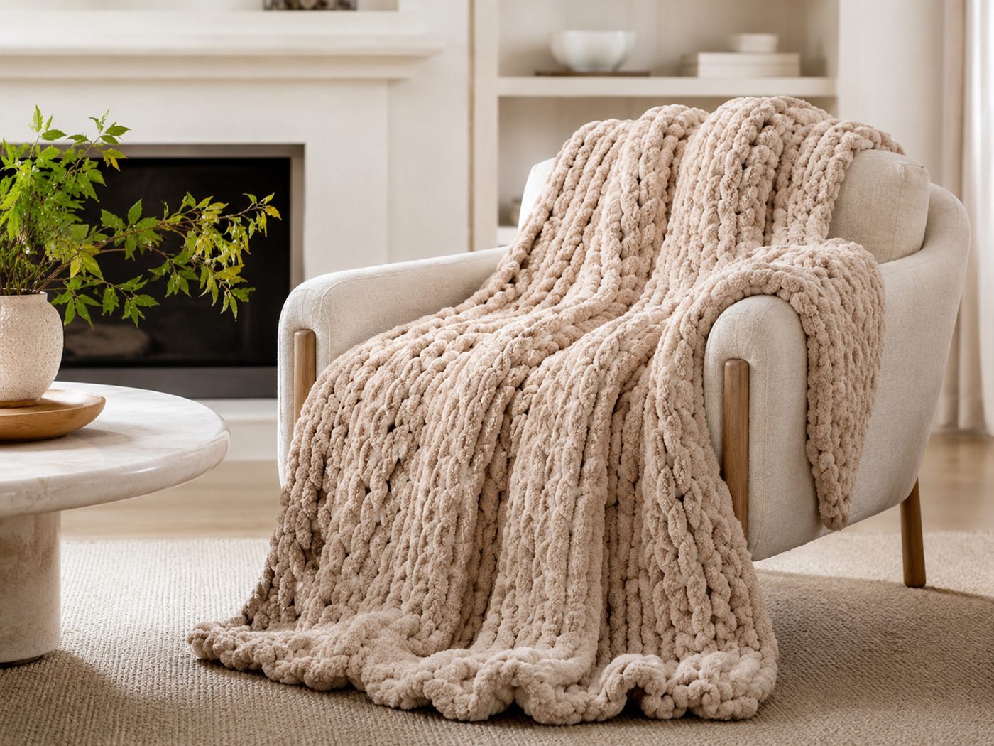 Cable knit throw blanket