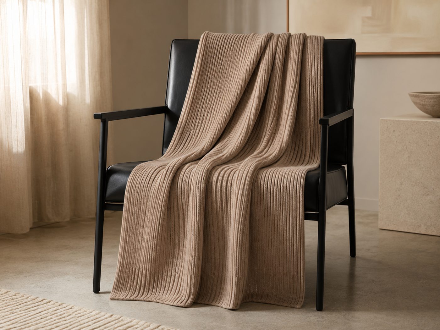Rib knit throw blanket